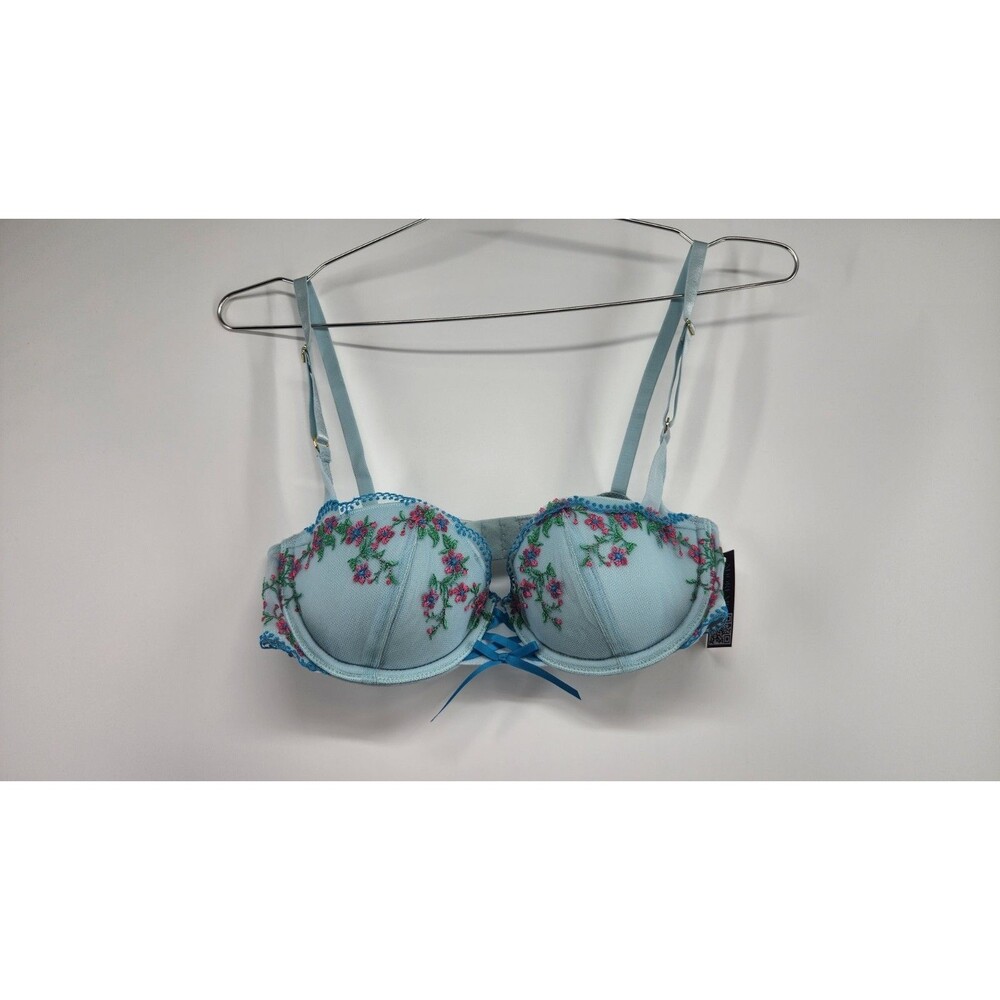 Adore Me Womens‎ 34B Blue Floral Balconette Bra NWT Removeable Cups